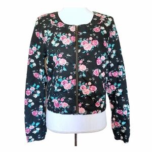 Divided by H&M Light Floral Long Sleeve Bomber Jacket Size 10